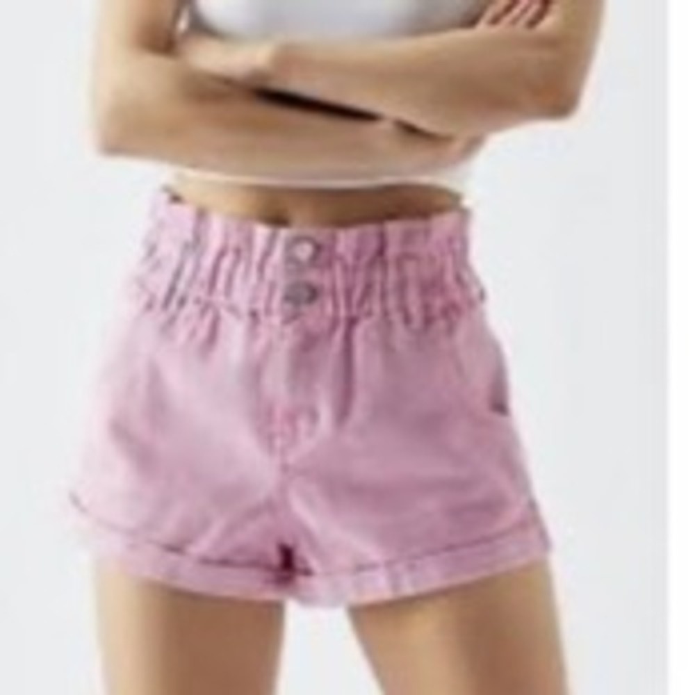 PacSun Pink Paperbag Waist Denim Shorts
